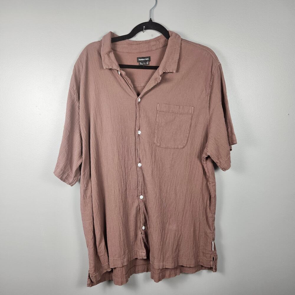 Standard Cloth Mens XL Short Sleeve Button Front‎ Camp Collar Pocket Shirt Brown